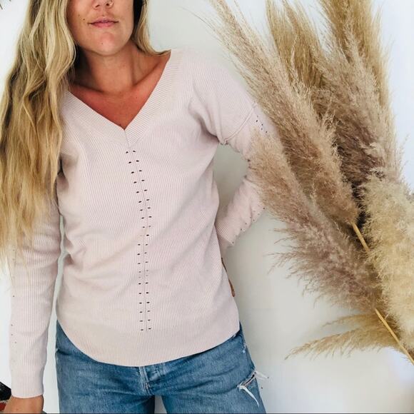 TOPSHOP Pale Pink Blush VNeck Oversized Cutout Side Slit Pullover Sweater 2 - Picture 3 of 6